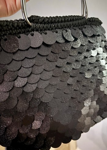 Siyah Payetli Örgü Kadın Çanta - Görsel 3