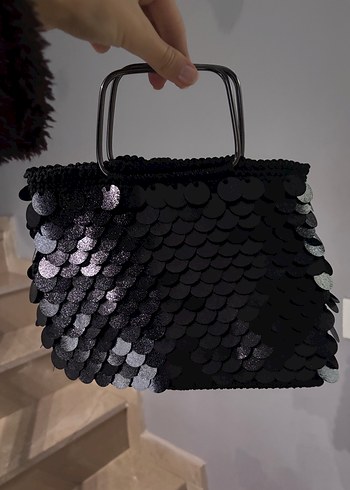 Siyah Payetli Örgü Kadın Çanta - Görsel 2