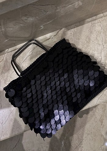 Siyah Payetli Örgü Kadın Çanta - Görsel 5