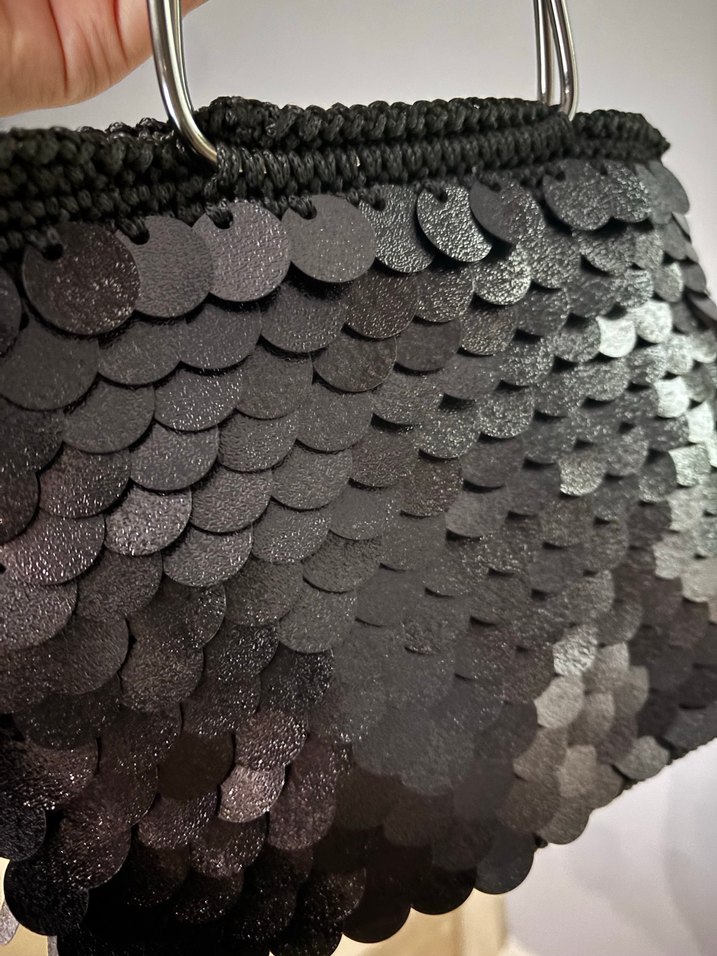 Siyah Payetli Örgü Kadın Çanta - Görsel 3