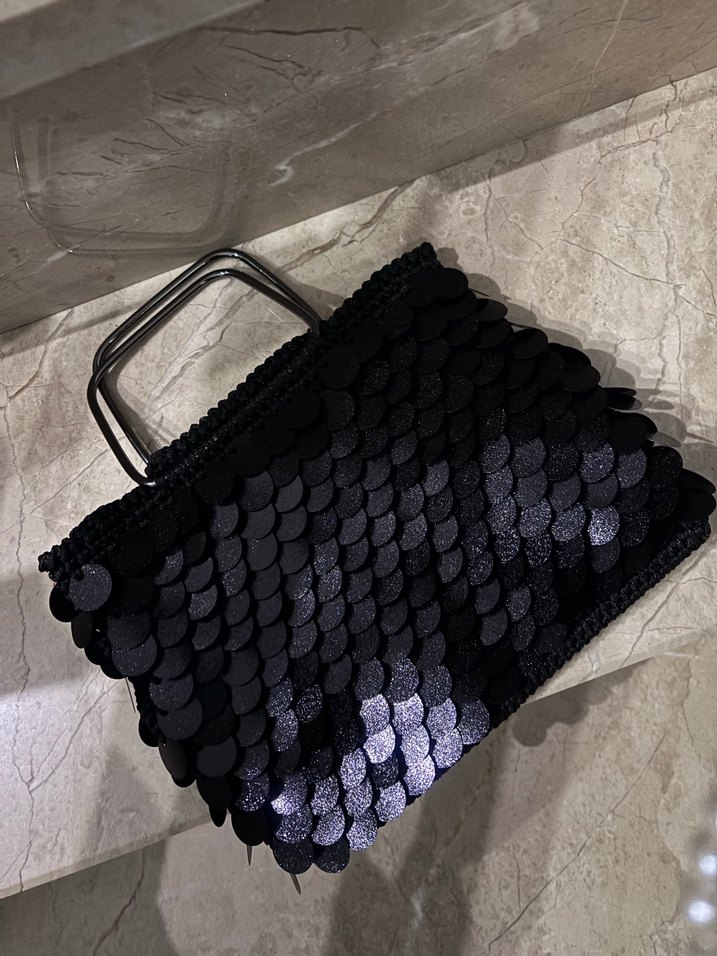 Siyah Payetli Örgü Kadın Çanta - Görsel 5