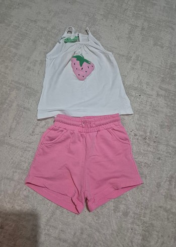 Pembe Kız Bebek Şortlu Takım