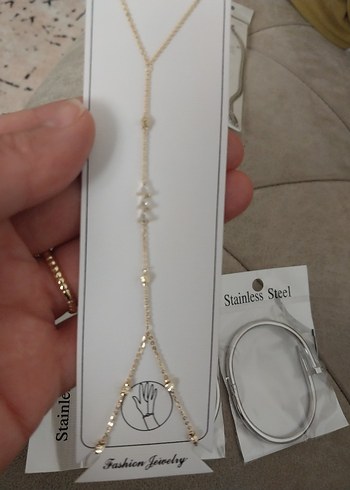 Çelik Altın Renk Zincir Detaylı Kadın El Zinciri - Görsel 2