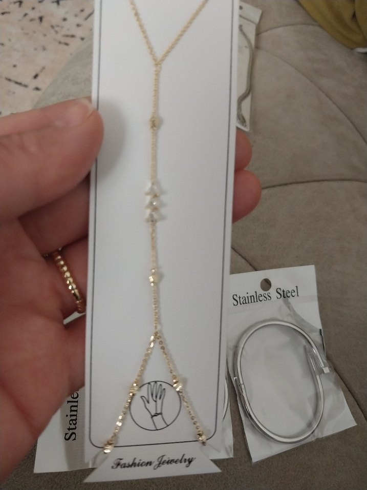 Çelik Altın Renk Zincir Detaylı Kadın El Zinciri - Görsel 2