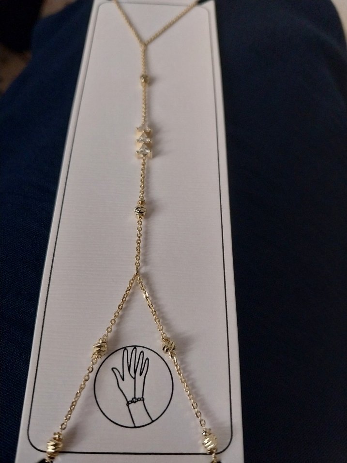 Çelik Altın Renk Zincir Detaylı Kadın El Zinciri - Görsel 3