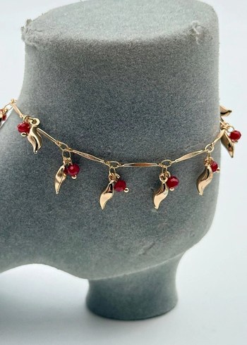 Kırmızı Boncuklu Bohem Çelik Halhal - Görsel 6