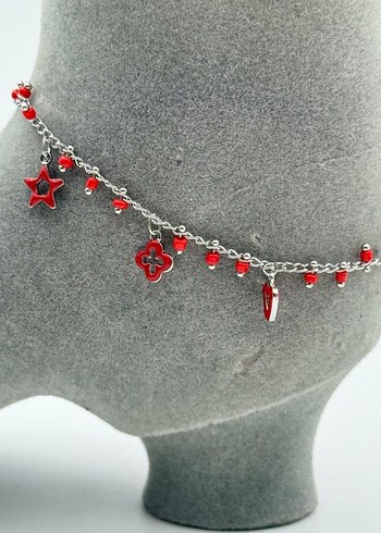 Kırmızı Boncuklu Bohem Çelik Halhal - Görsel 7