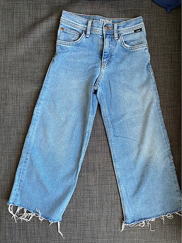 Mavi kot pantolon (wide leg)