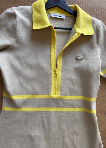 Lacoste Orj Sarı Yakalı Fermuarlı Triko Elbise