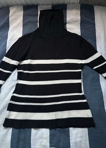 Kadın Fitilli Boğazlı Çok Renkli Triko Kazak - Görsel 4