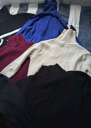 Kadın Fitilli Boğazlı Çok Renkli Triko Kazak - Görsel 3