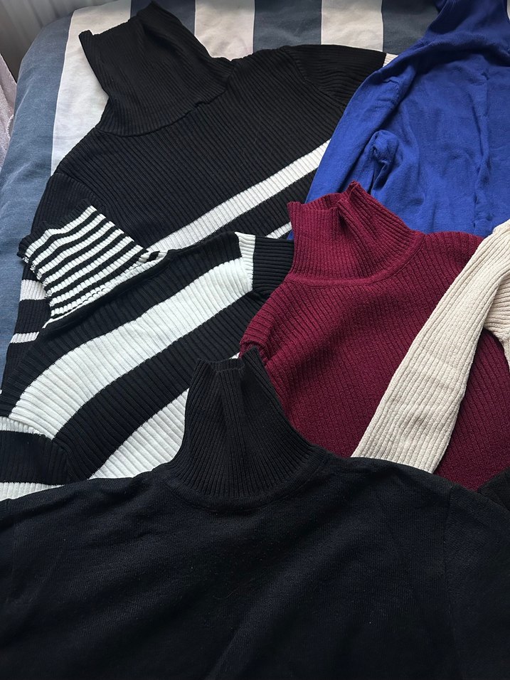 Kadın Fitilli Boğazlı Çok Renkli Triko Kazak - Görsel 2