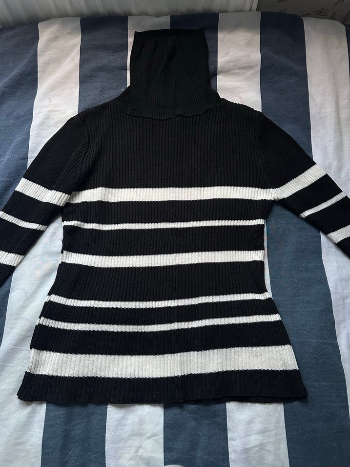 Kadın Fitilli Boğazlı Çok Renkli Triko Kazak - Görsel 4