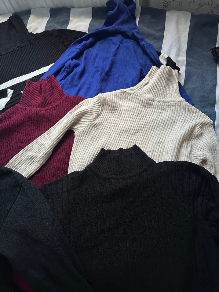 Kadın Fitilli Boğazlı Çok Renkli Triko Kazak - Görsel 3