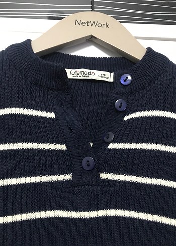 Çizgili Yüksek Yakalı Kadın Triko Kazak - Görsel 2