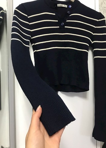 Çizgili Yüksek Yakalı Kadın Triko Kazak - Görsel 3