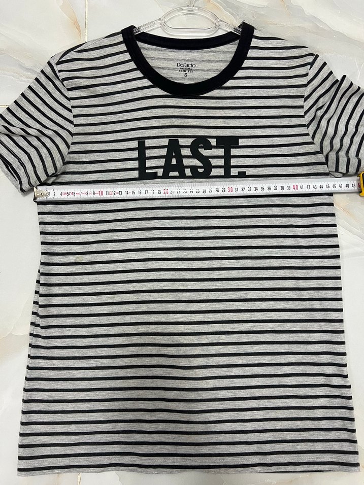 De Facto-Gri Çizgili Kısa Kollu Tişört - Görsel 3