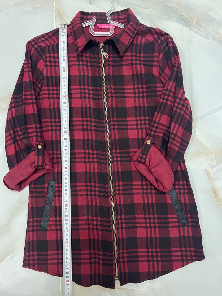 Bordo Ekose Desenli Uzun Kollu Kadın Gömlek - Görsel 3