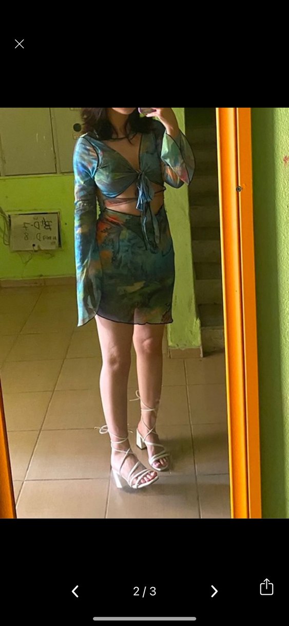 kelebek desenli Bağlamalı Mini Elbise - Görsel 2