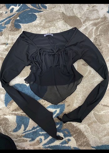 Siyah Transparan Uzun Kollu Gotik Straplez Bluz - Görsel 2