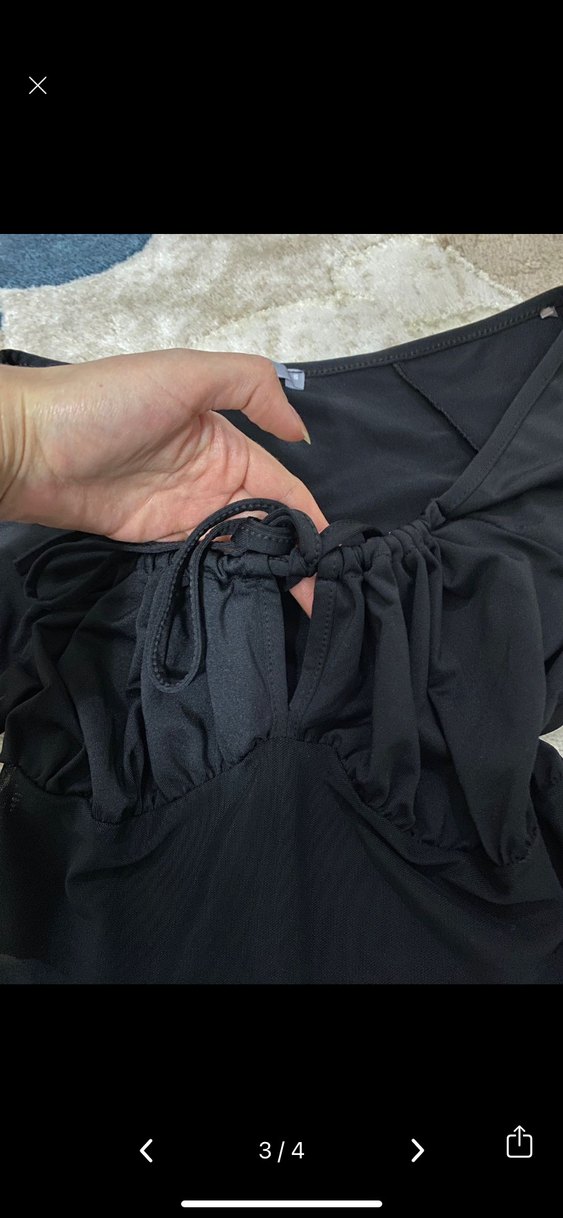 Siyah Transparan Uzun Kollu Gotik Straplez Bluz - Görsel 3