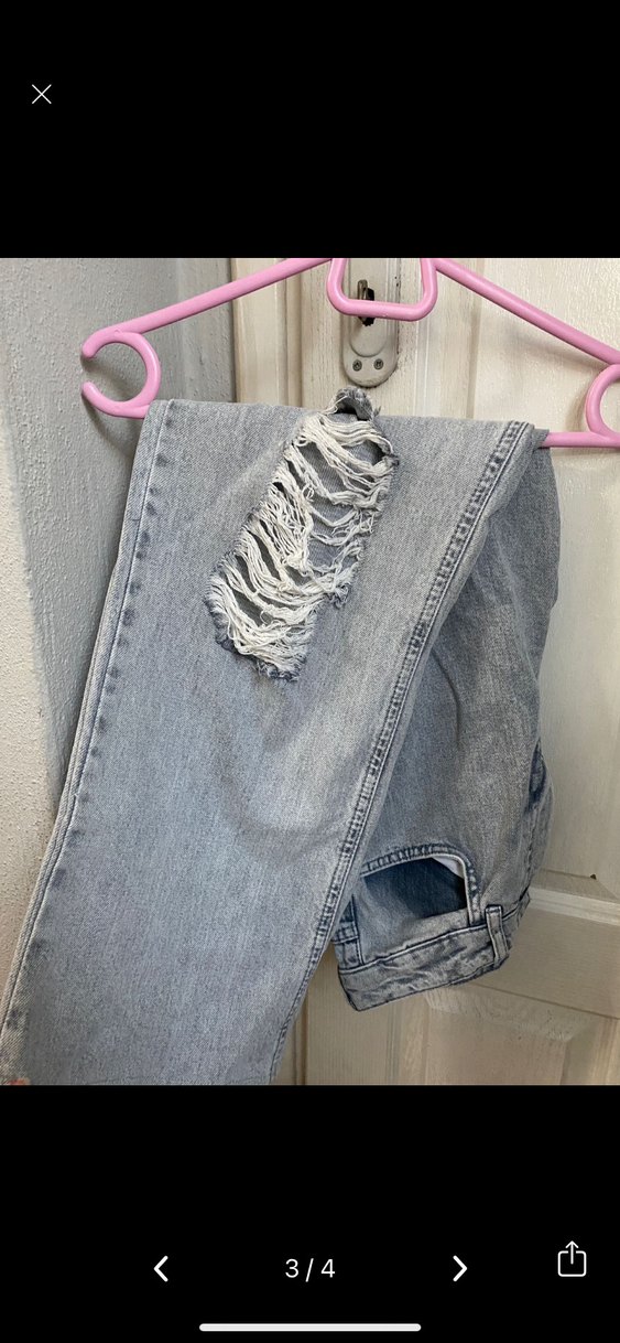 Gri Yırtık Bol Kesim Denim Pantolon - Görsel 3