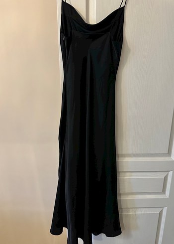 Siyah Uzun Drapeli V Yaka Elbise - Görsel 3