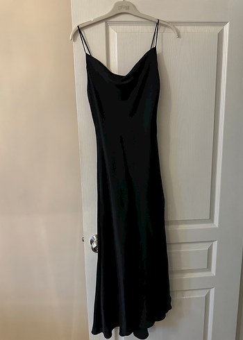 Siyah Uzun Drapeli V Yaka Elbise - Görsel 2