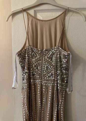 Boncuk İşlemeli Uzun Bej Abiye Elbise - Görsel 9