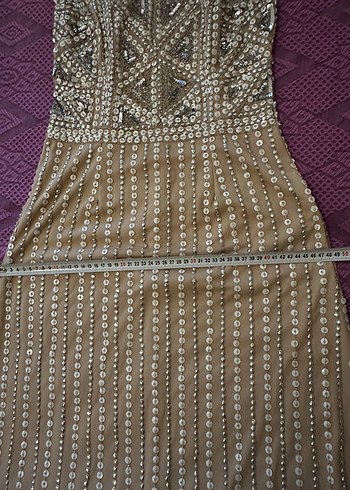 Boncuk İşlemeli Uzun Bej Abiye Elbise - Görsel 5