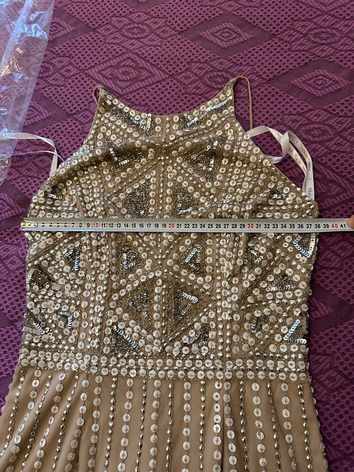 Boncuk İşlemeli Uzun Bej Abiye Elbise - Görsel 4