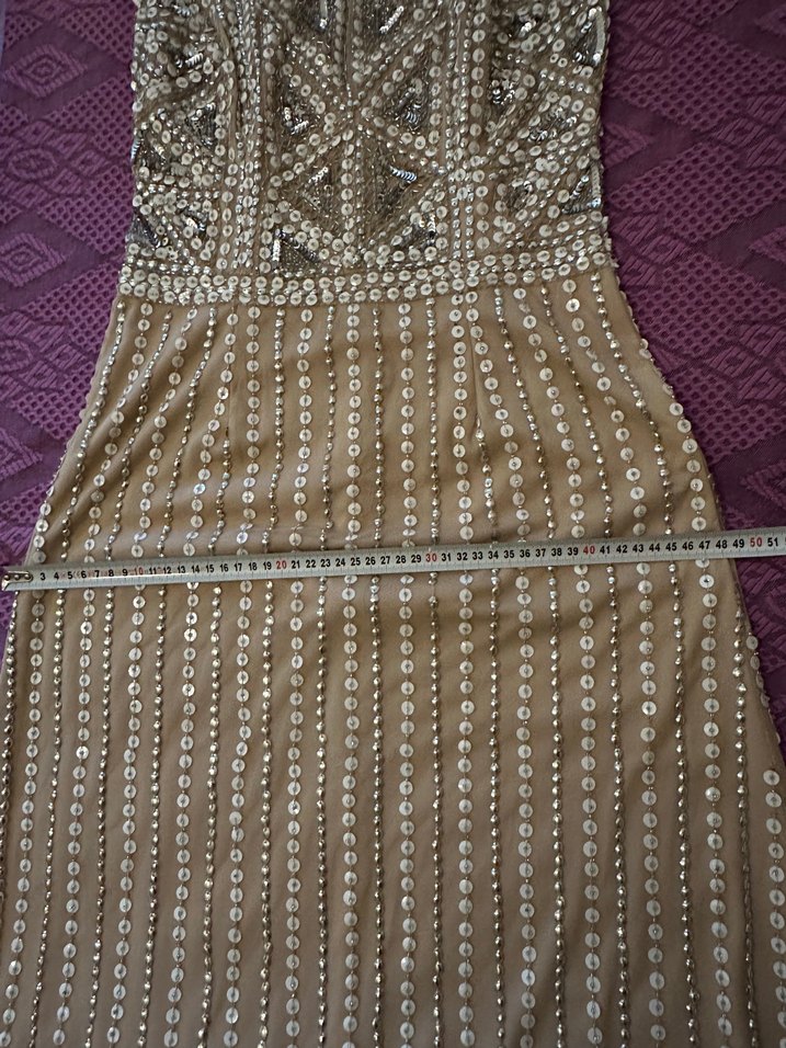 Boncuk İşlemeli Uzun Bej Abiye Elbise - Görsel 5