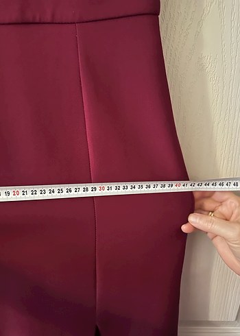 Bordo V Yakalı Midi Abiye Elbise - Görsel 6