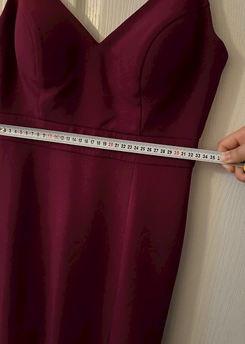 Bordo V Yakalı Midi Abiye Elbise - Görsel 5