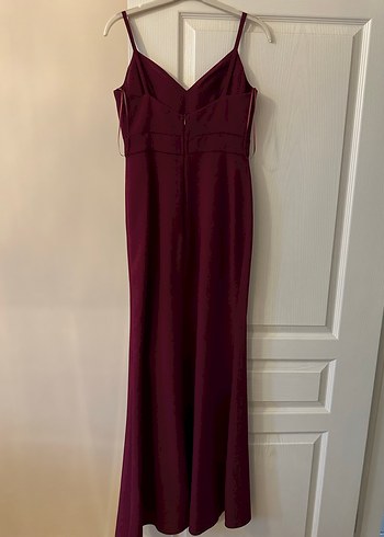 Bordo V Yakalı Midi Abiye Elbise - Görsel 8