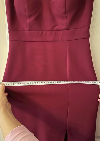 Bordo V Yakalı Midi Abiye Elbise - Görsel 7
