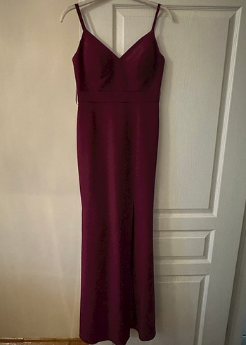 Bordo V Yakalı Midi Abiye Elbise - Görsel 3