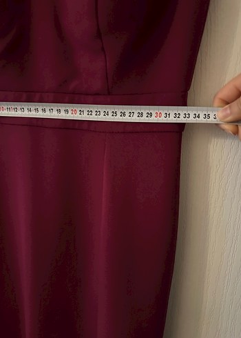 Bordo V Yakalı Midi Abiye Elbise - Görsel 4