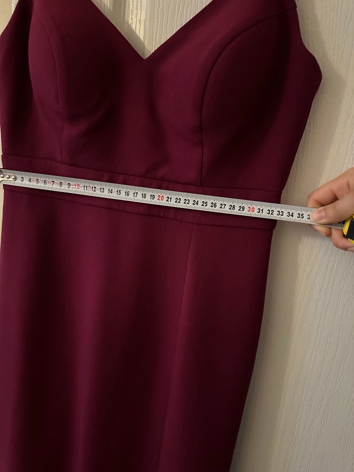 Bordo V Yakalı Midi Abiye Elbise - Görsel 5