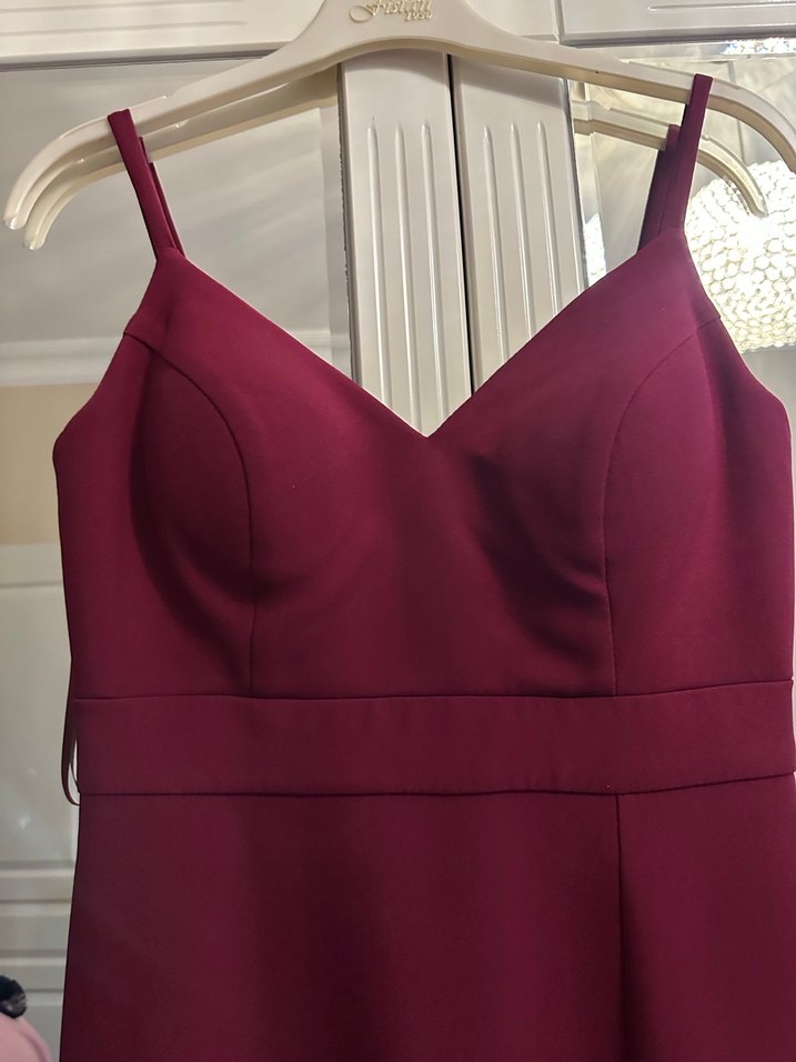 Bordo V Yakalı Midi Abiye Elbise - Görsel 2