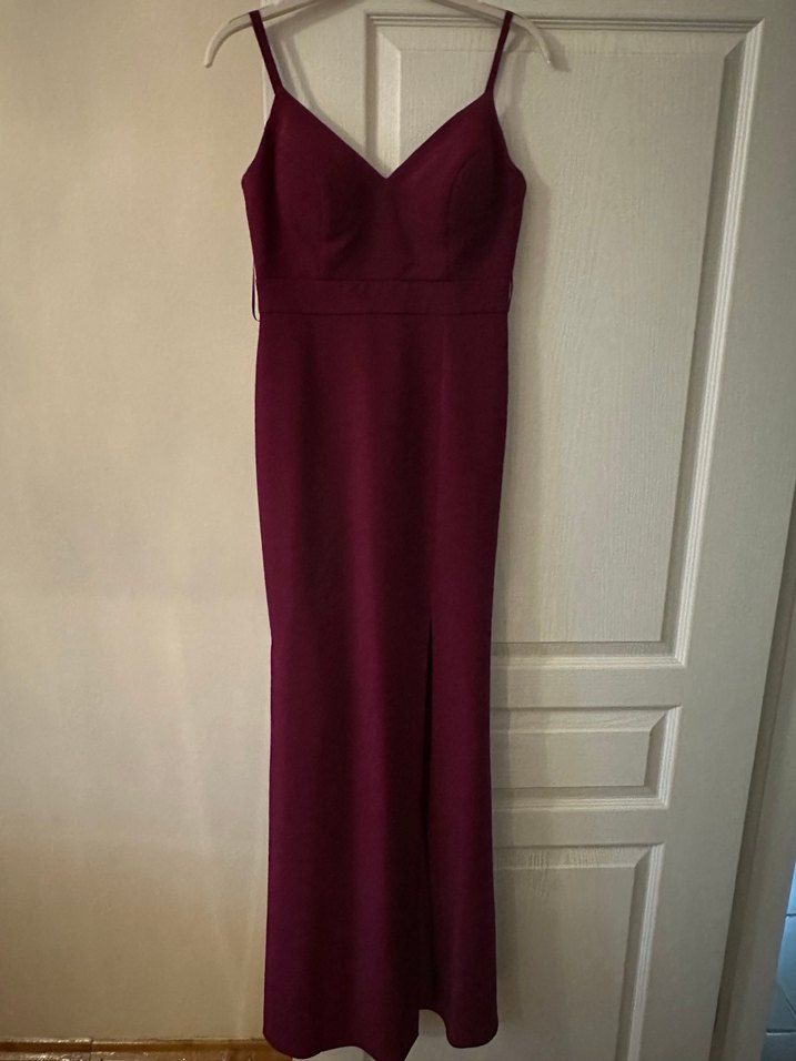 Bordo V Yakalı Midi Abiye Elbise - Görsel 3