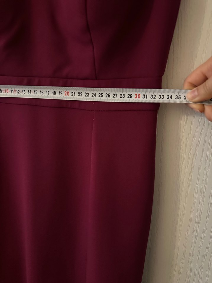 Bordo V Yakalı Midi Abiye Elbise - Görsel 4