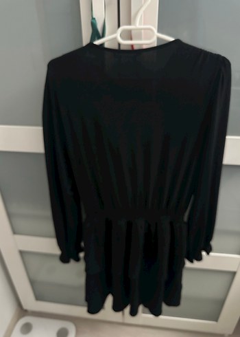 Siyah V Yaka Uzun Kollu Midi Elbise - Görsel 3