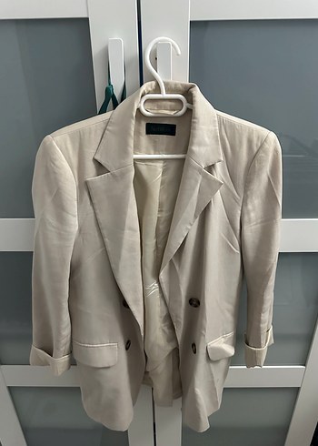 Bej Keten Kadın Blazer Ceket - Görsel 4