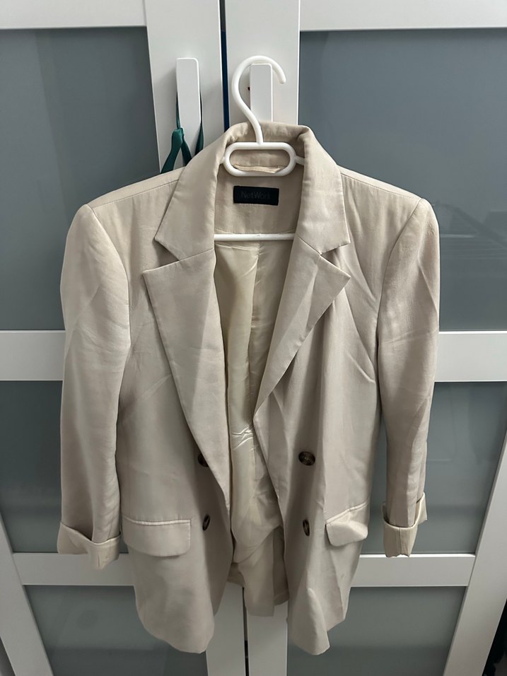 Bej Keten Kadın Blazer Ceket - Görsel 4