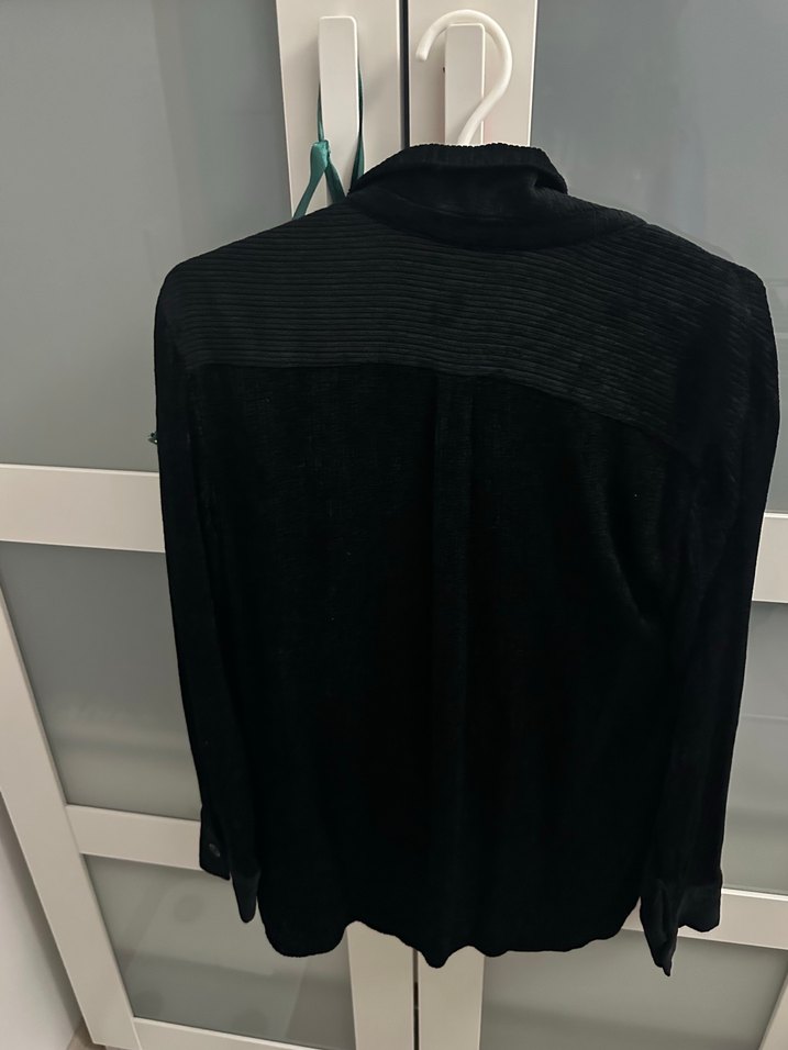 Düğmeli Siyah Keten Kadın Gömlek - Görsel 3