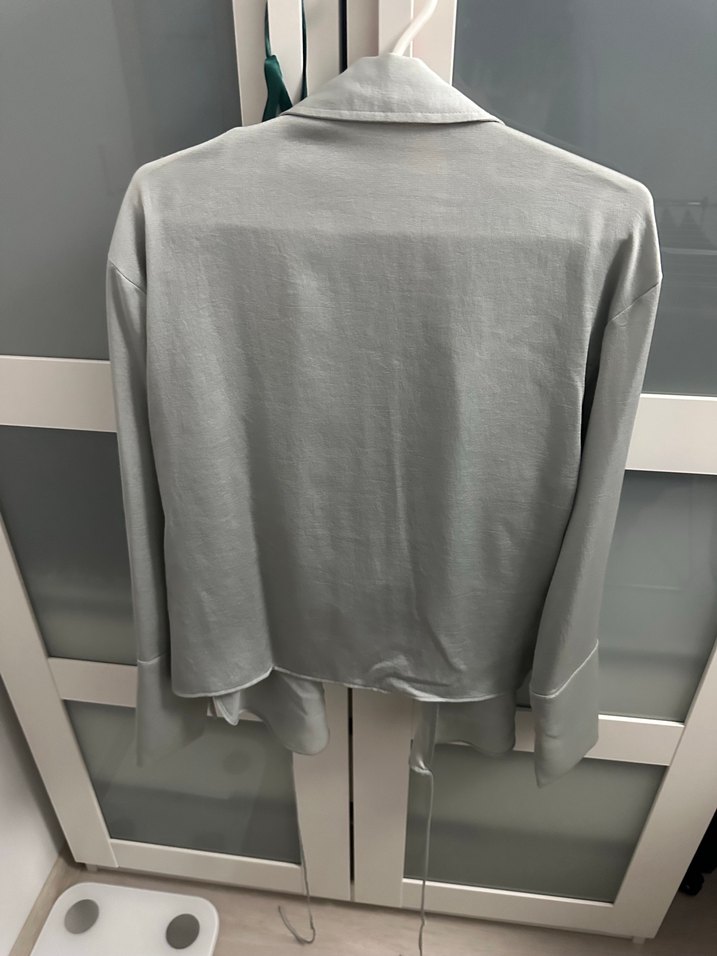 Gri saten Kadın Gömlek - Görsel 3