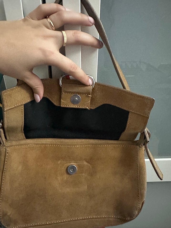 Kahverengi Süet Kadın Omuz Çantası - Görsel 2