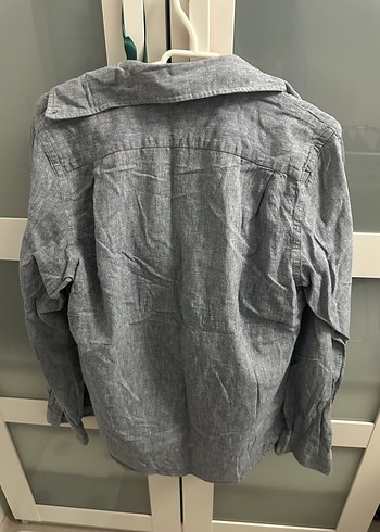Gri Keten Uzun Kollu Düğmeli Erkek Gömlek - Görsel 3