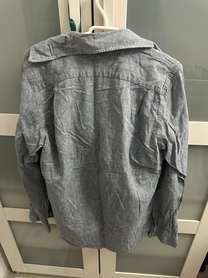 Gri Keten Uzun Kollu Düğmeli Erkek Gömlek - Görsel 3